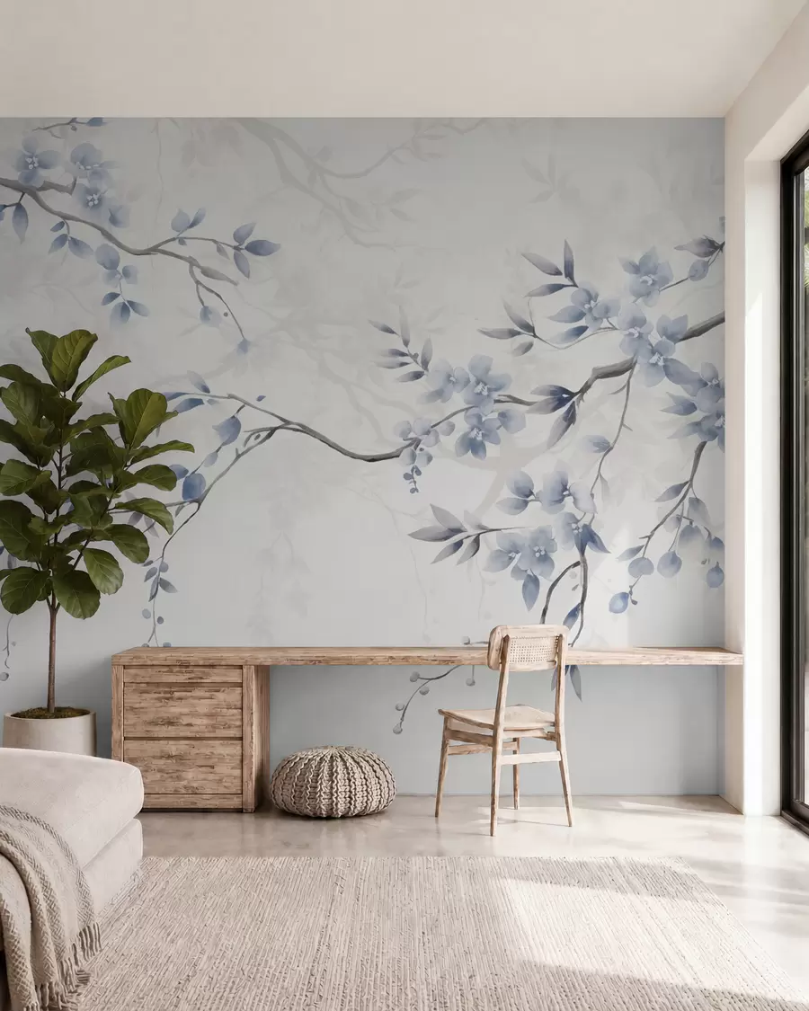 Fotobehang Trendy takken met bloemen en bladeren w02449