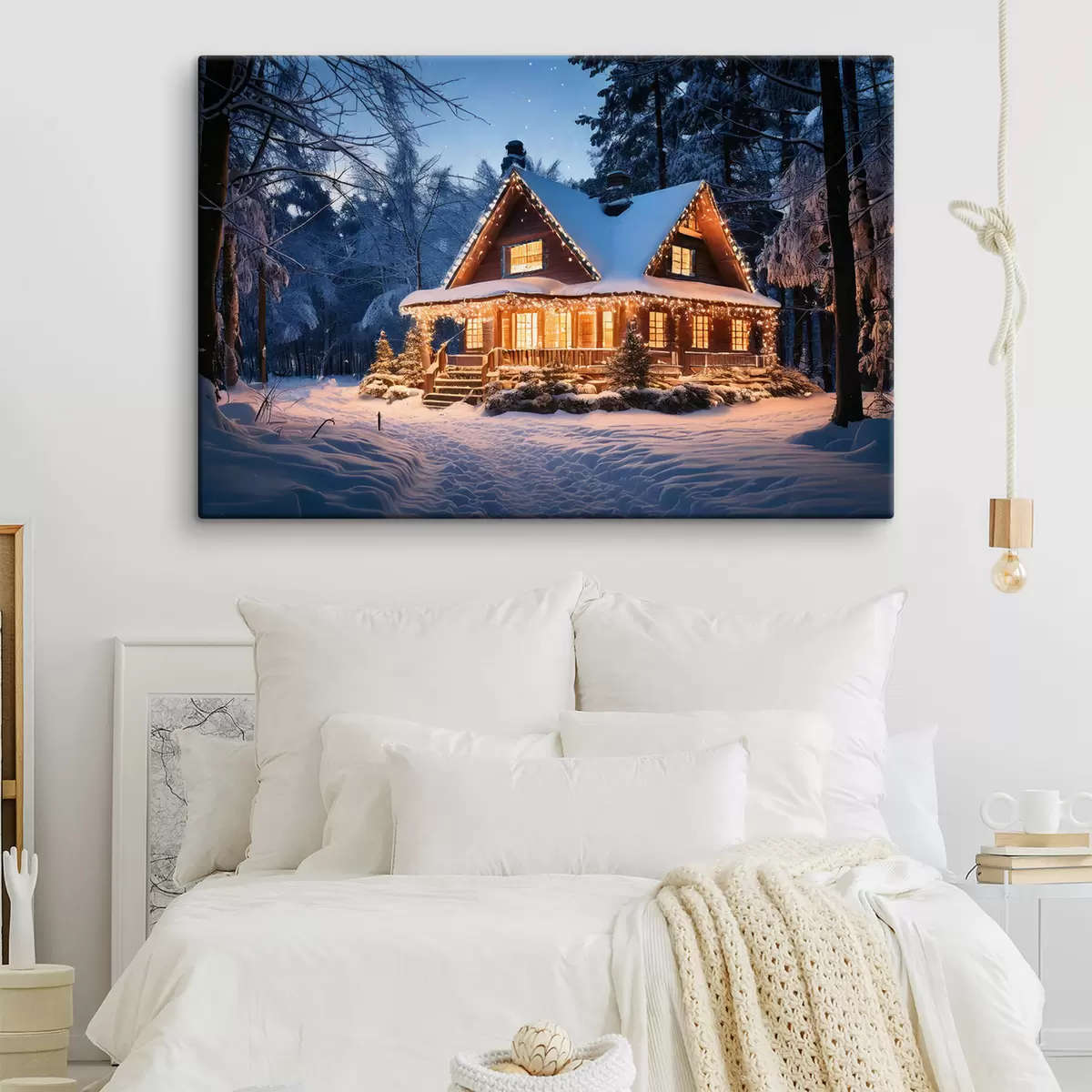  Peintures maison confortable dans la forêt en hiver s41997