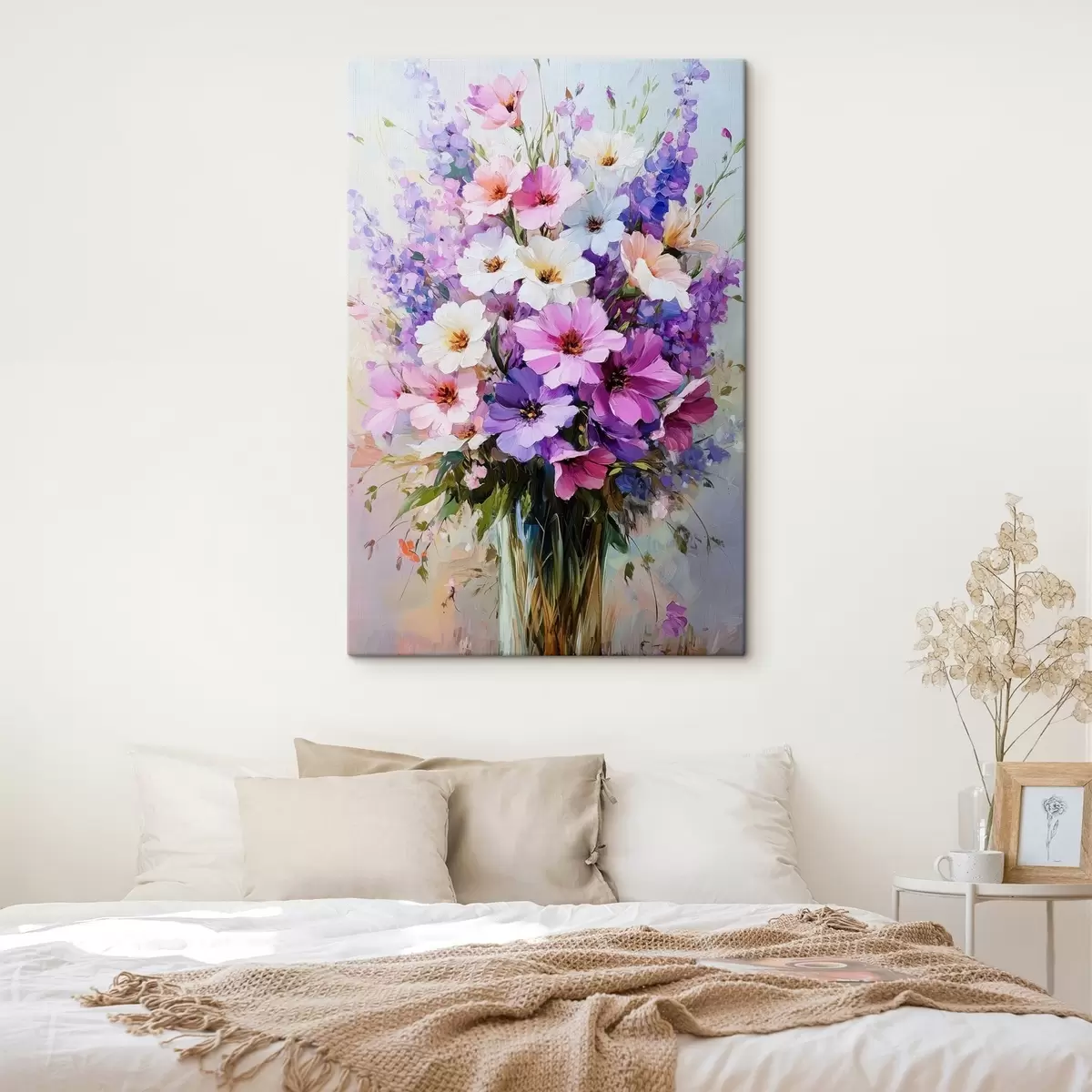  Peintures fleurs violettes et blanches dans un vase s41999