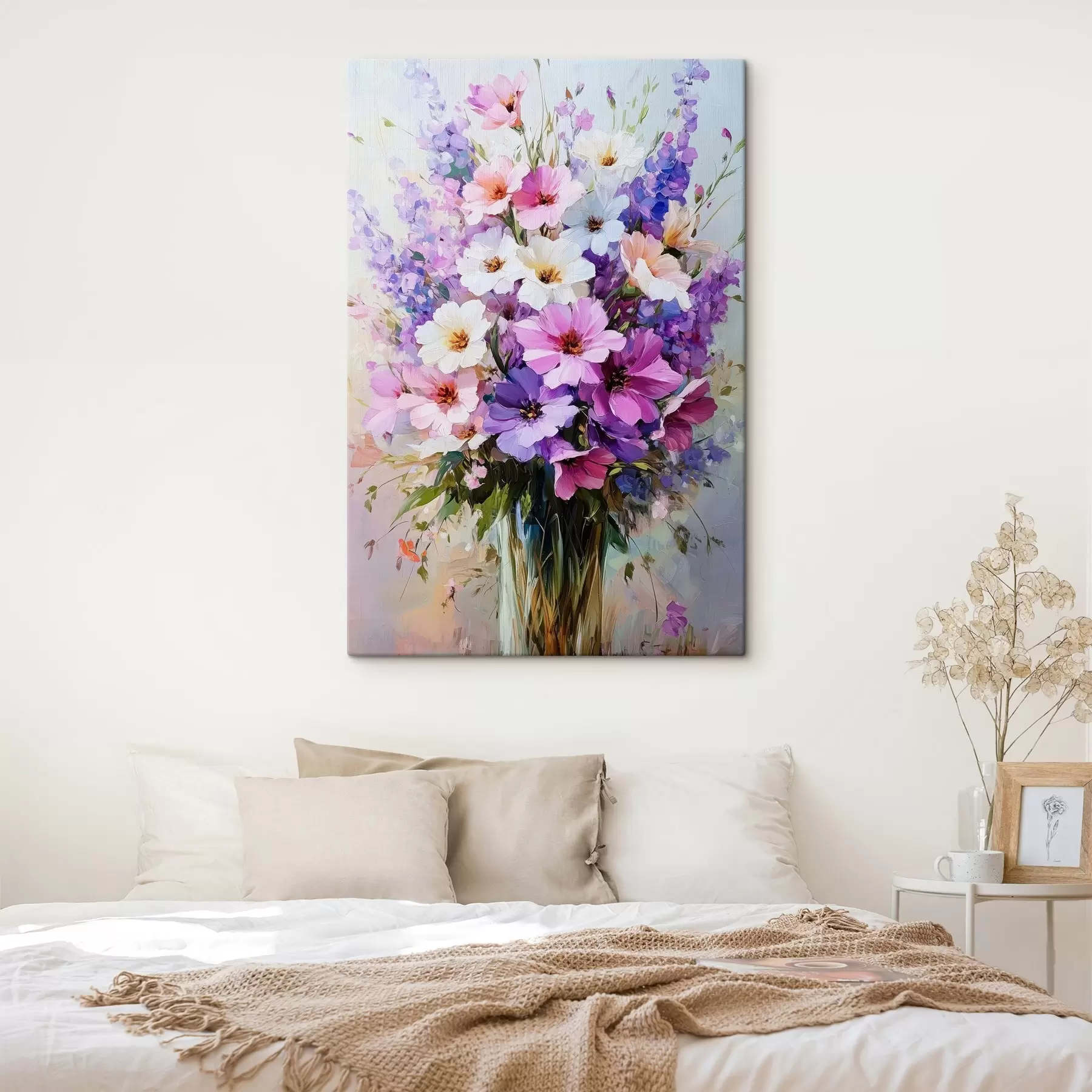  Peintures fleurs violettes et blanches dans un vase s41999
