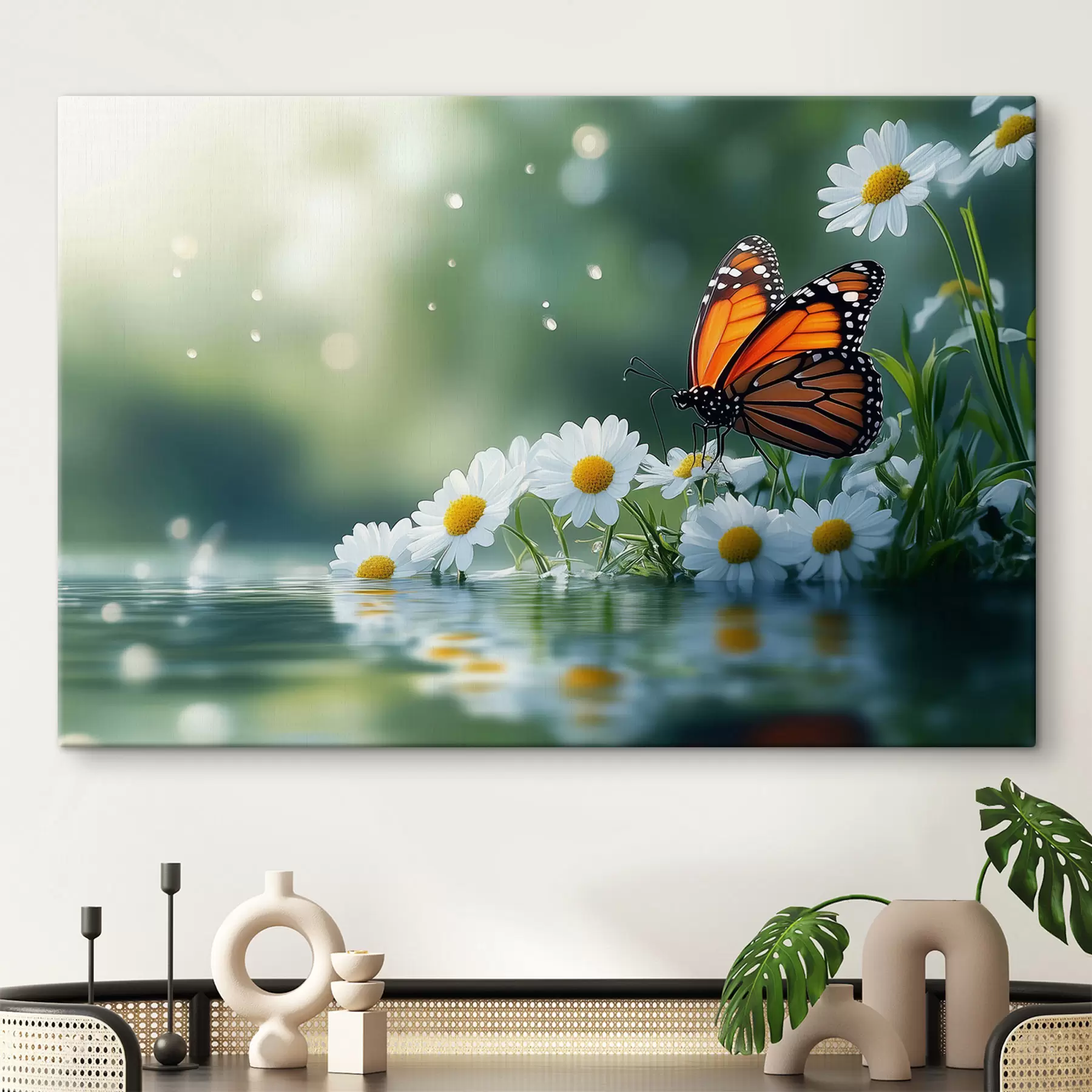 Fotobehang vlinder op madeliefjes s42017