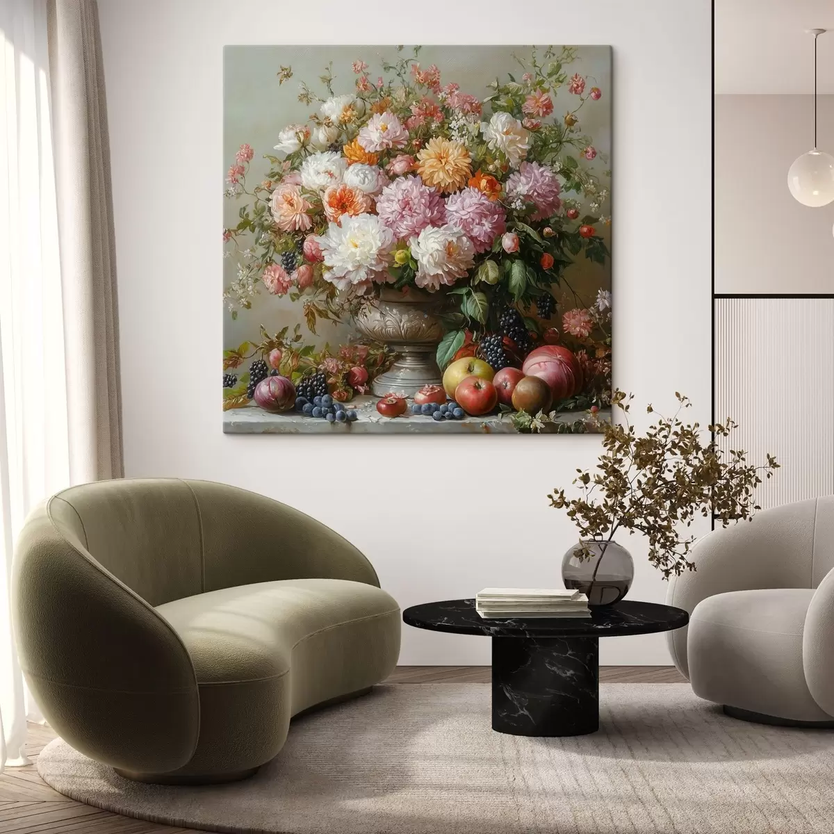  Peintures fleurs dans un vase et fruits s42021