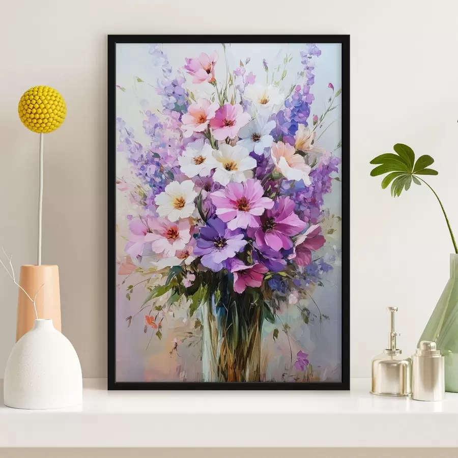Papier peint photo fleurs violettes et blanches dans un vase f41999