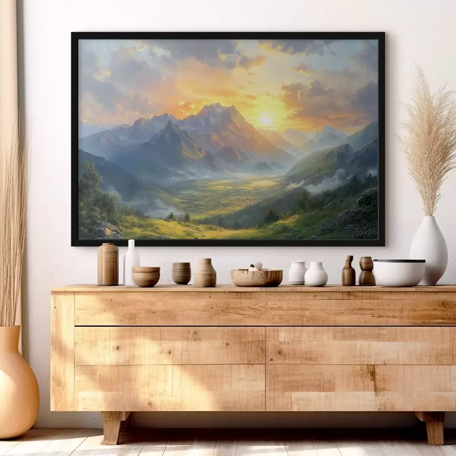 Fotobehang dageraad in de bergen f42004