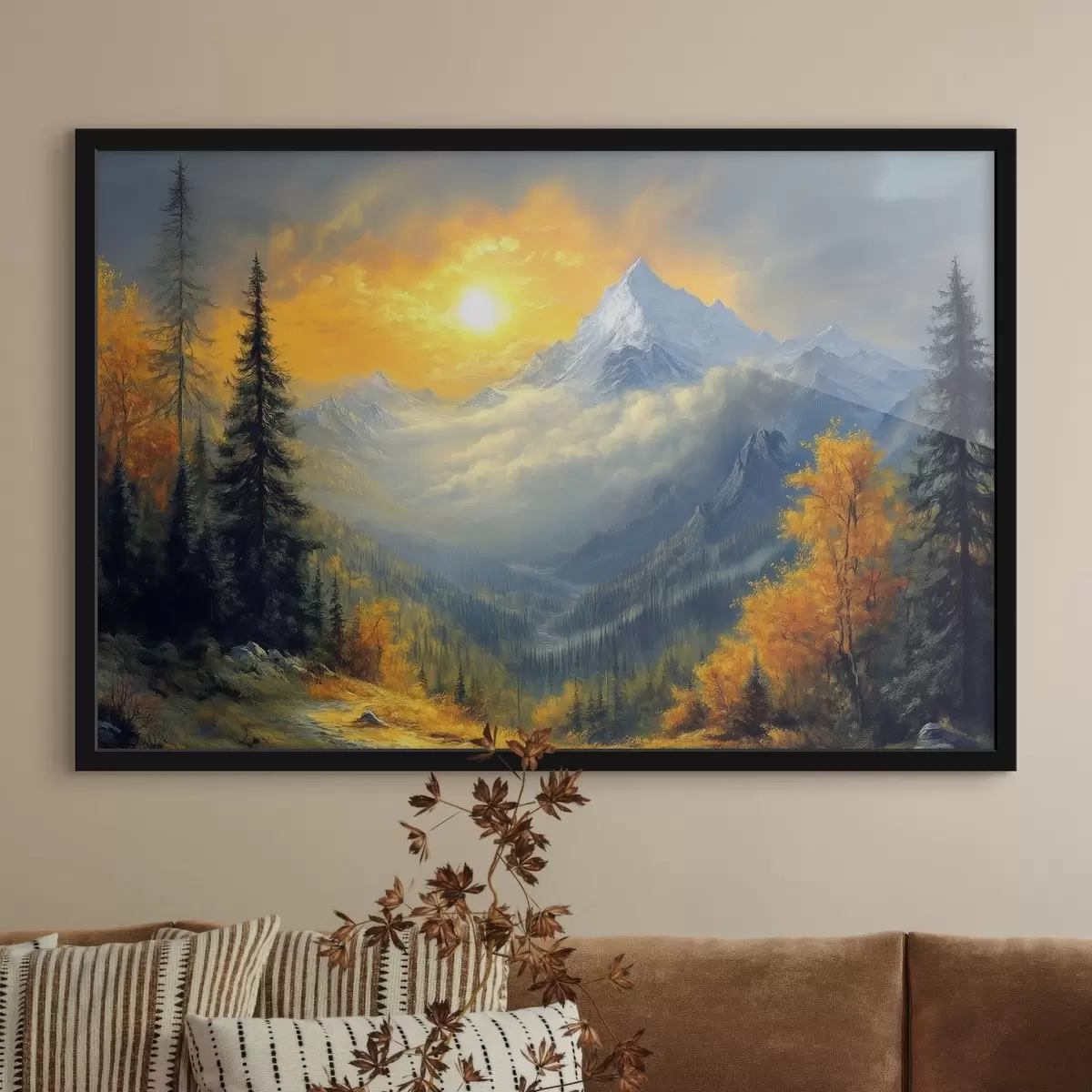 Affiche le soleil sur les montagnes en automne f42006