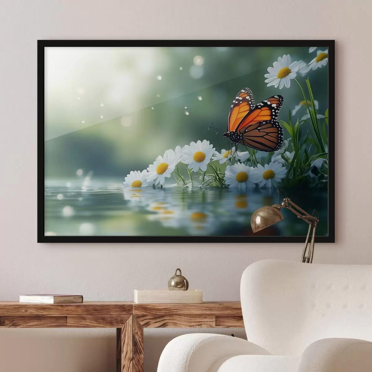 Poster vlinder op madeliefjes f42017