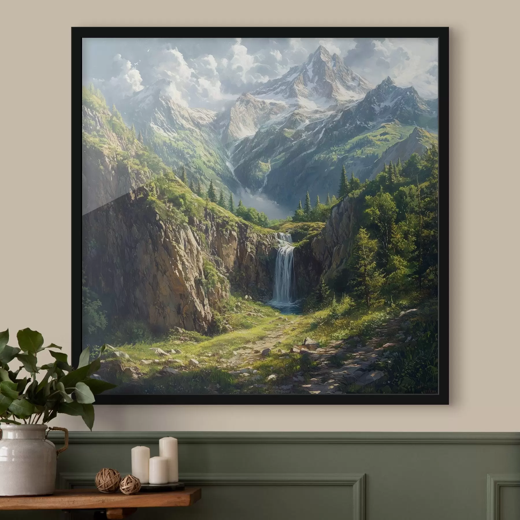 Papier peint photo montagnes et chutes d'eau f42020