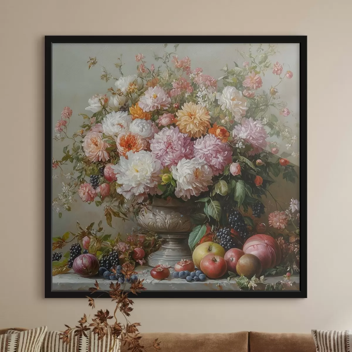 Affiche fleurs dans un vase et fruits f42021