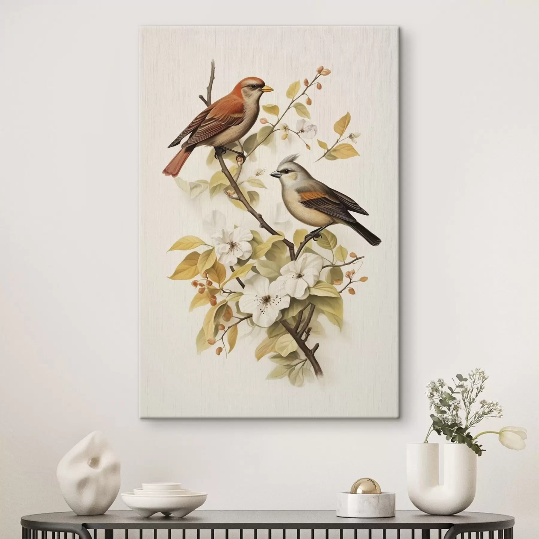 Fotobehang Vogels op een tak vintage stijl s42035