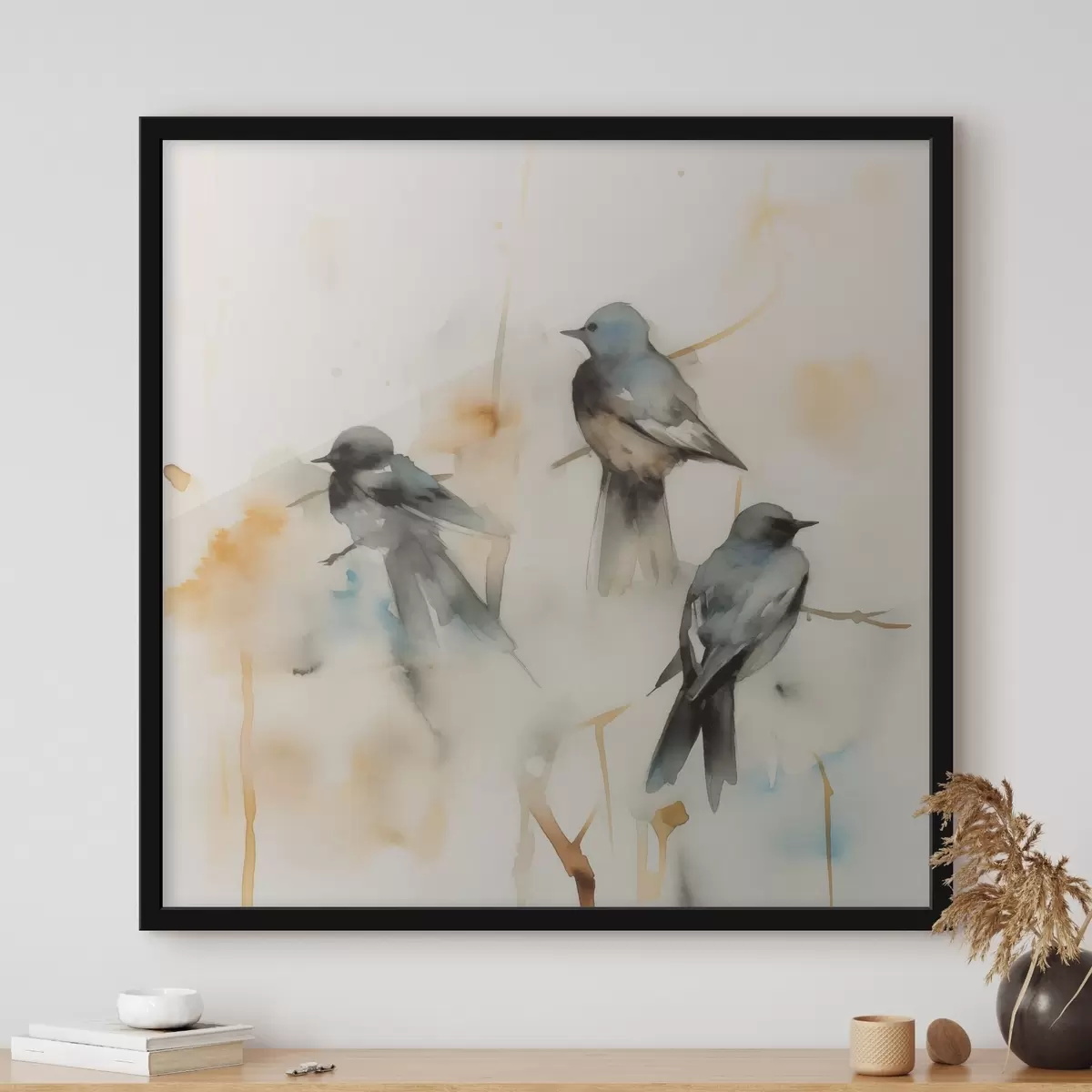 Poster Vogels imitatie natte aquarel stijl f42031