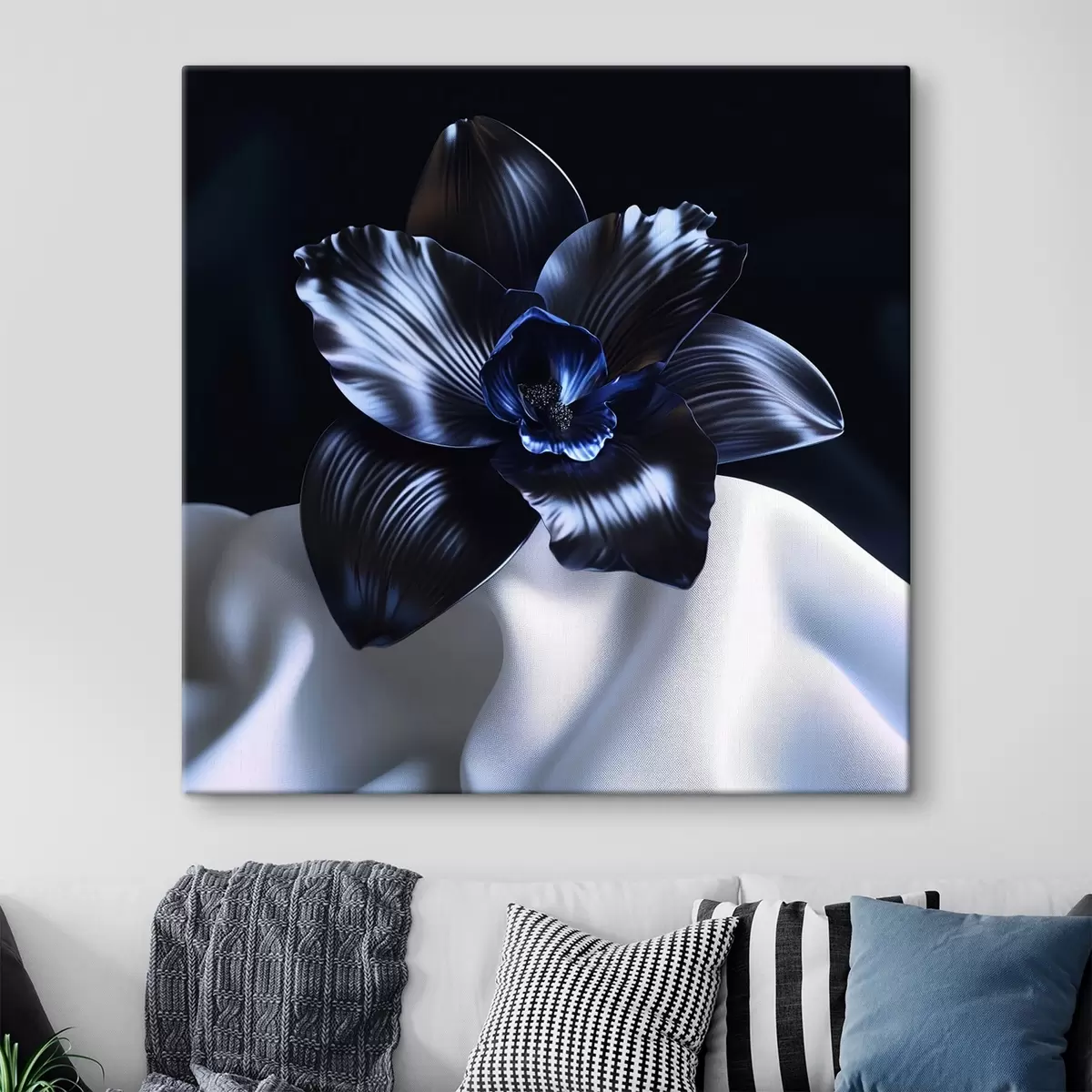  Peintures Orchidée noire sur fond de soie s41976