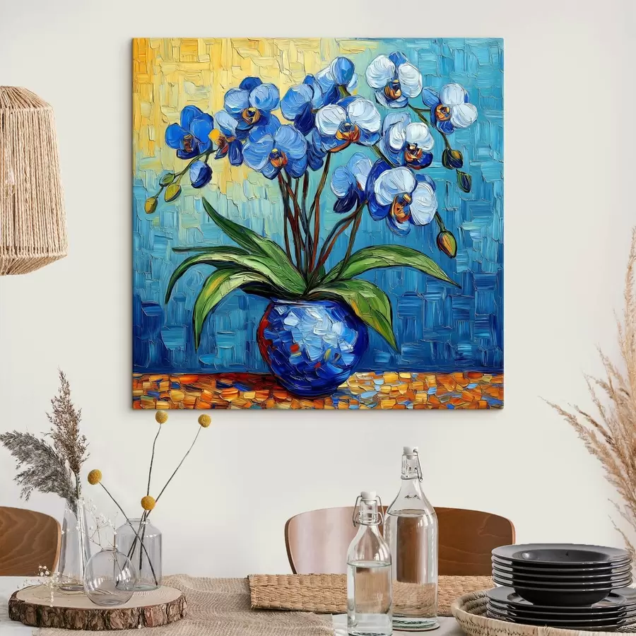  Peintures Une orchidée bleue dans un vase dans le style de Van Gogh, imitation de peinture s41982