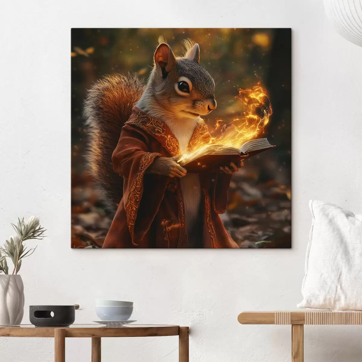  Peintures Un écureuil mage mystique vêtu d'une robe de sorcier et tenant un tome magique dans ses mains s41983