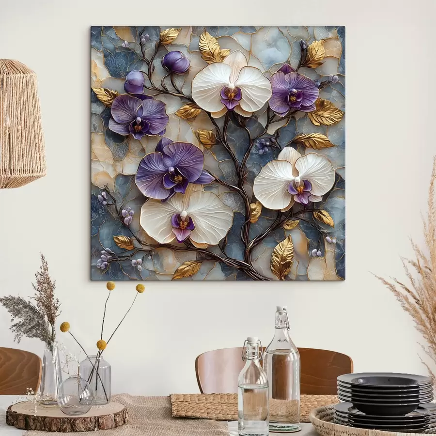  Peintures Orchidées élégantes sur un luxueux fond de marbre s41985