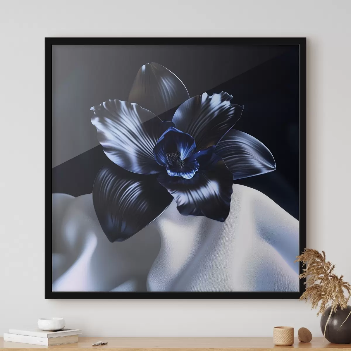 Affiche Orchidée noire sur fond de soie f41976