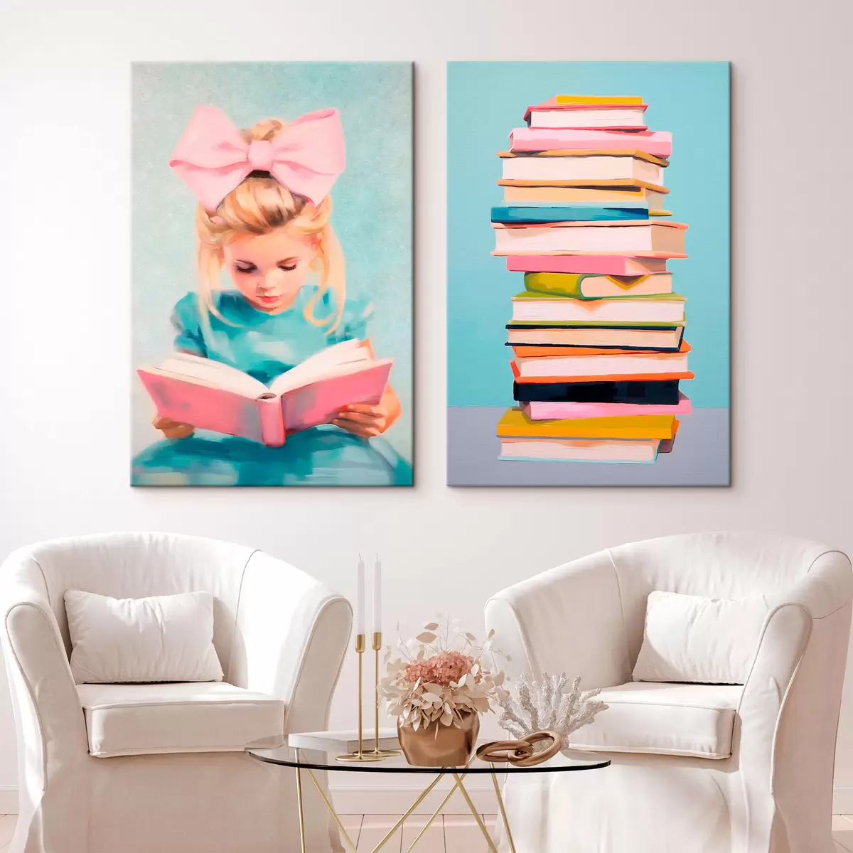  Peintures Une fille et des livres m00395