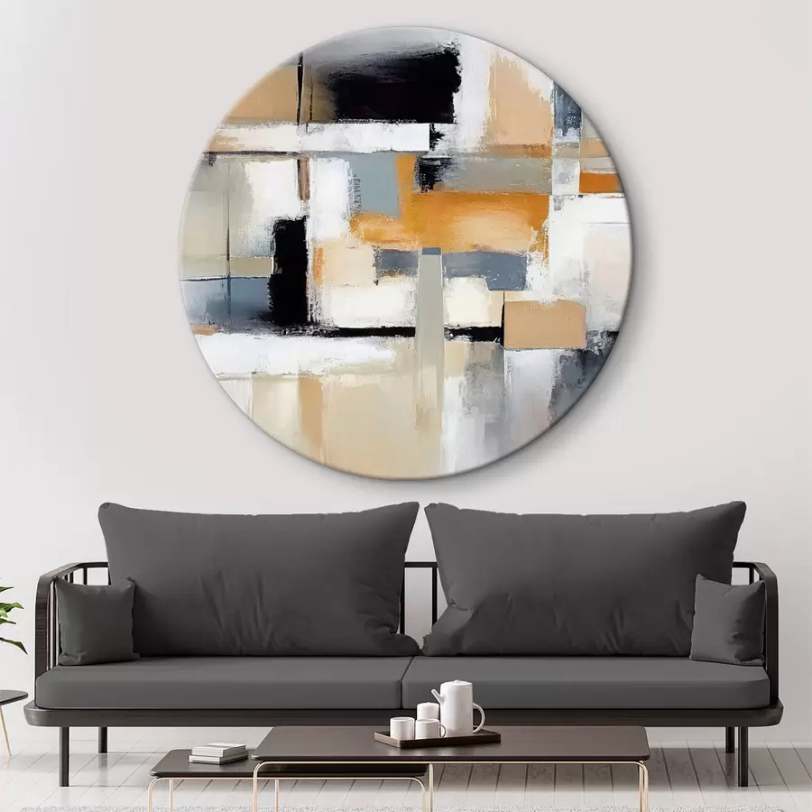  Peintures Abstraction beige-gris avec orange et blanc r36624