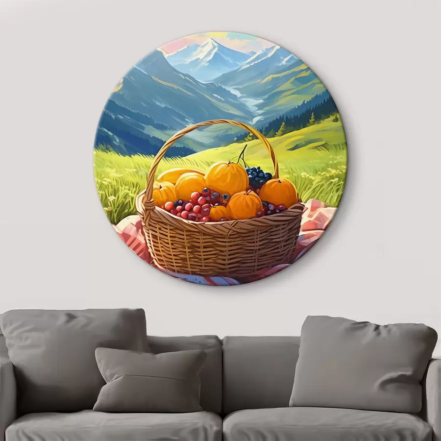  Schilderijen een fruitmand op een weide in de bergen r38654