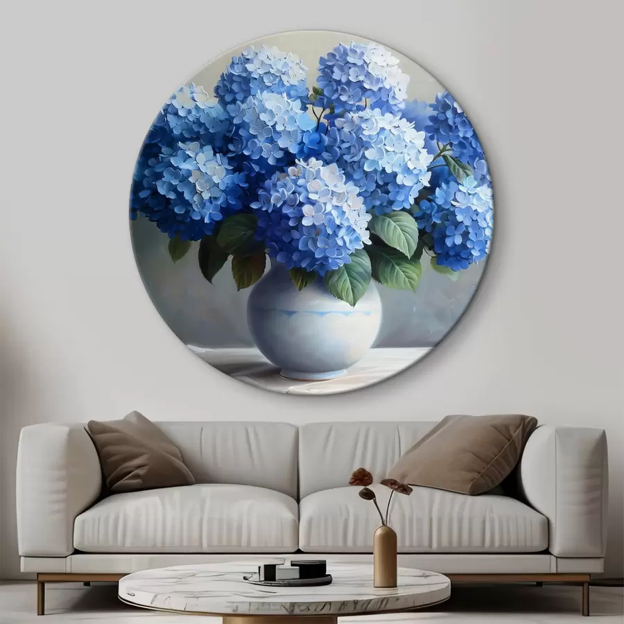  Schilderijen Boeket van blauwe hortensia's in een witte vaas r38696
