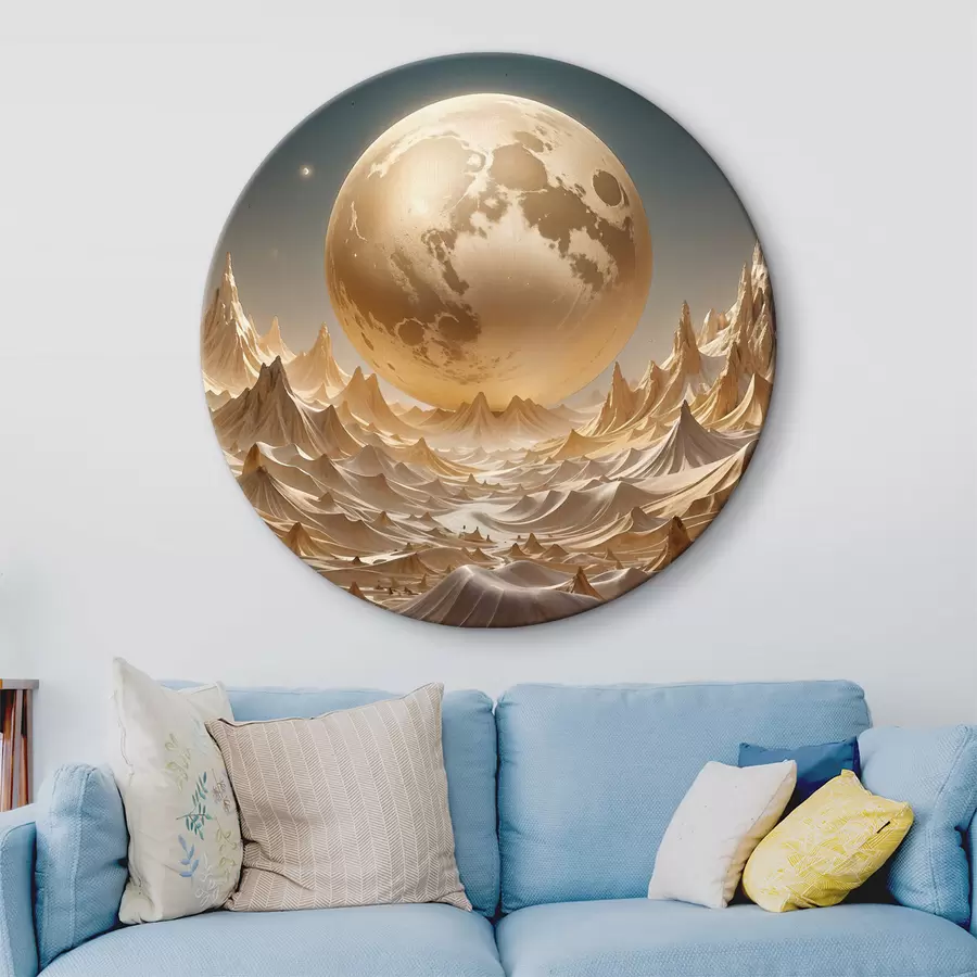  Schilderijen Stralende volle maan boven een surrealistisch, bergachtig landschap met bergtoppen r38775