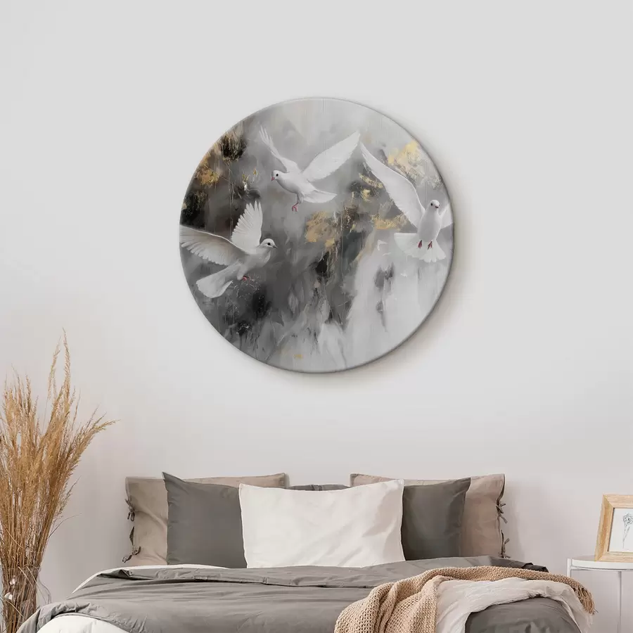  Schilderijen Witte duiven op een grijze achtergrond r39101