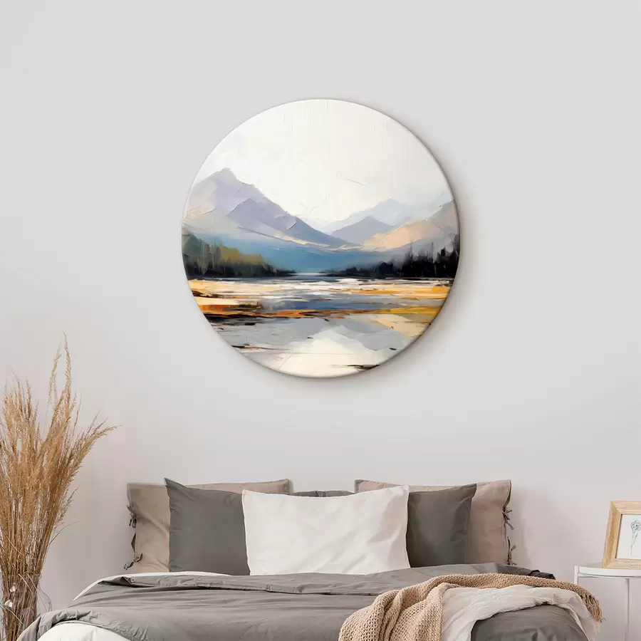  Schilderijen Bergketens in de vallei olieverfschilderij, landschap, natuur, blauw, wit gele kleur r39128