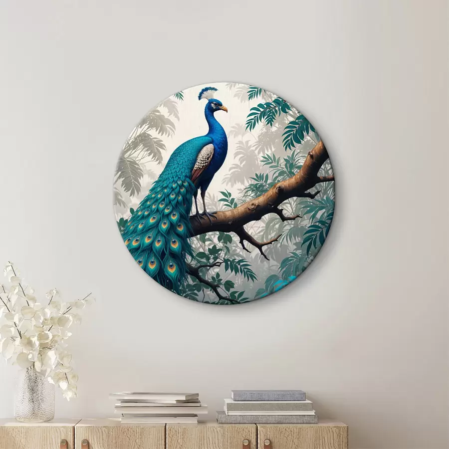  Peintures Un paon bleu vif perché sur une branche d'arbre dans une forêt tropicale luxuriante r39401