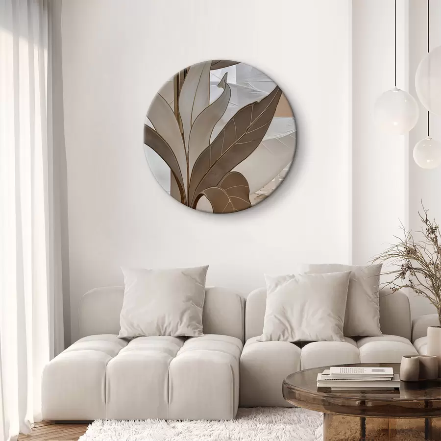  Schilderijen Een close-up van een abstract geometrisch patroon met overlappende vormen en texturen in beige tinten r39498