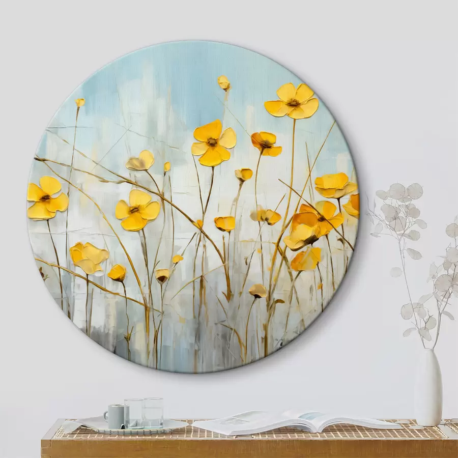  Peintures Petites fleurs jaunes sur une longue peinture à l’huile de tige r39823