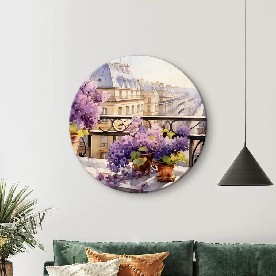  Schilderijen Viooltjes in een pot op een balkon in Parijs aquarel r39931