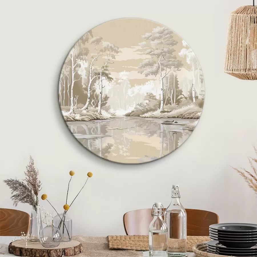  Schilderijen Prachtig boslandschap, zachte pastelkleuren, beige en wit r39978