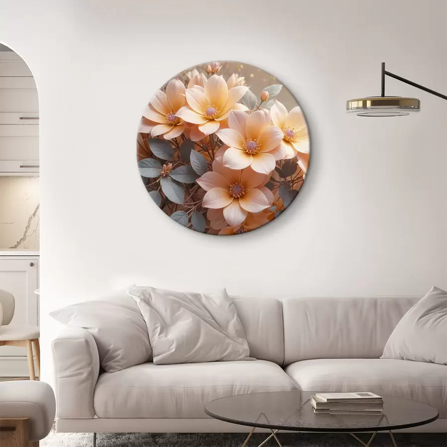  Schilderijen Tedere perzikkleurige dahliabloemen in volle bloei, met zachte bloemblaadjes tegen een wazige achtergrond r40024