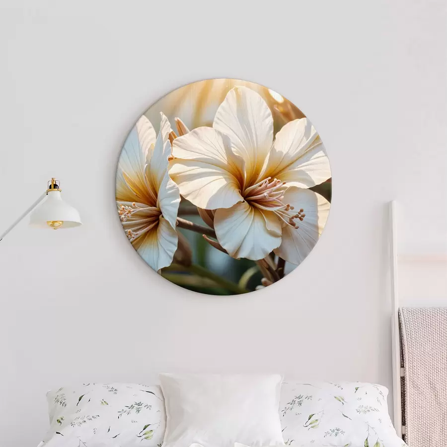  Schilderijen Witte en oranje hibiscusbloemen in bloei, met zachte focusachtergrond r40035