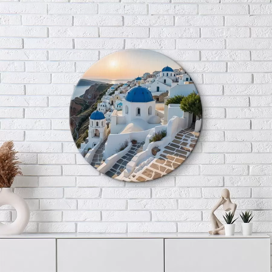  Schilderijen Het eiland Santorini, Griekenland. De stad is gebouwd op een heuvel met uitzicht op de Egeïsche Zee r40160