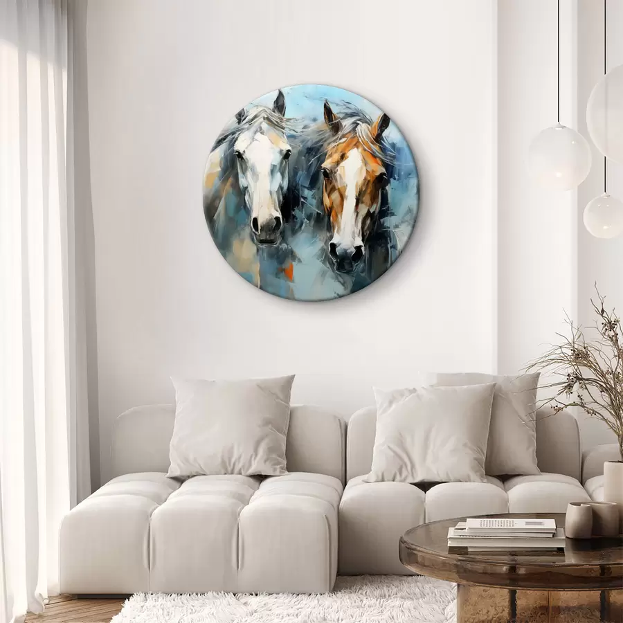  Peintures Peinture abstraite de chevaux, couleur blanche, bleue et marron r40493