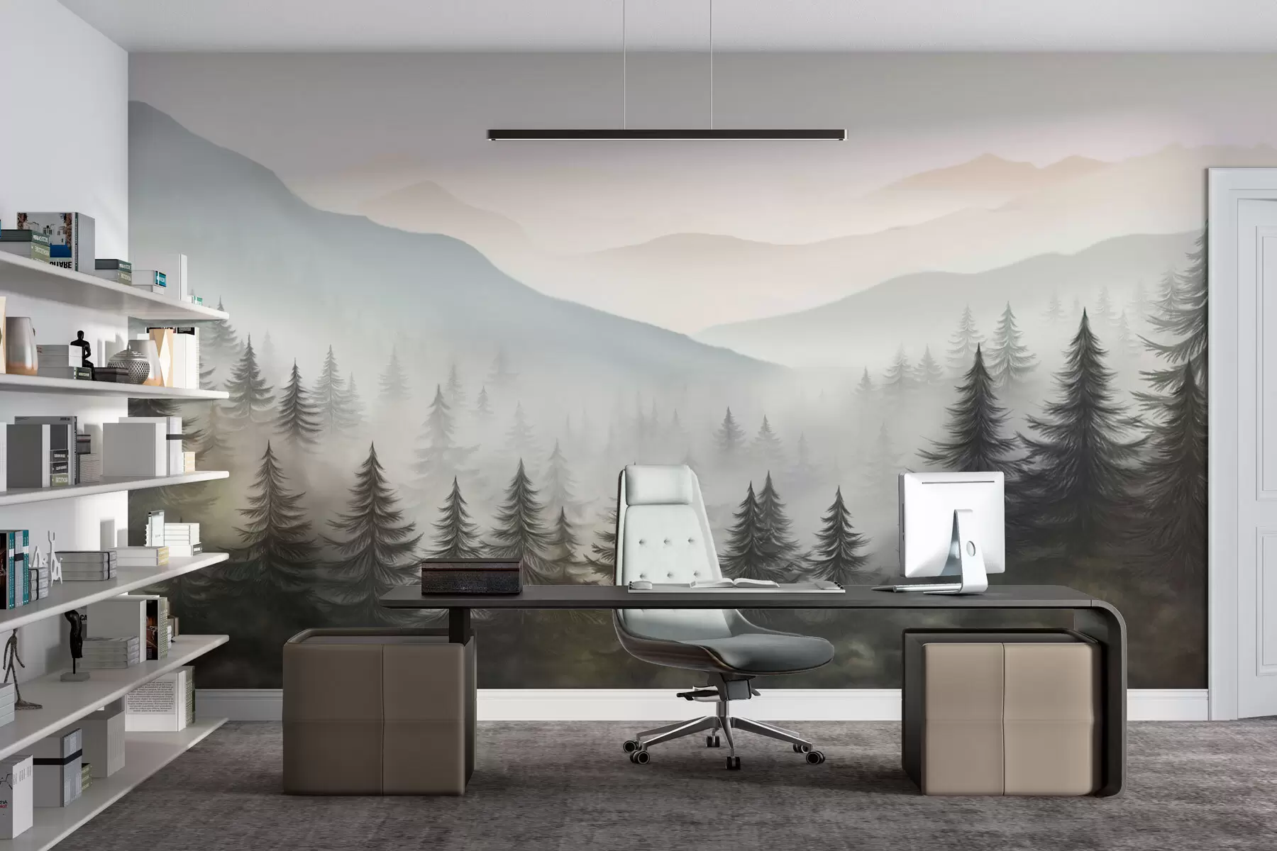 Fotobehang Nevelig bos en delicate tinten w02450v1