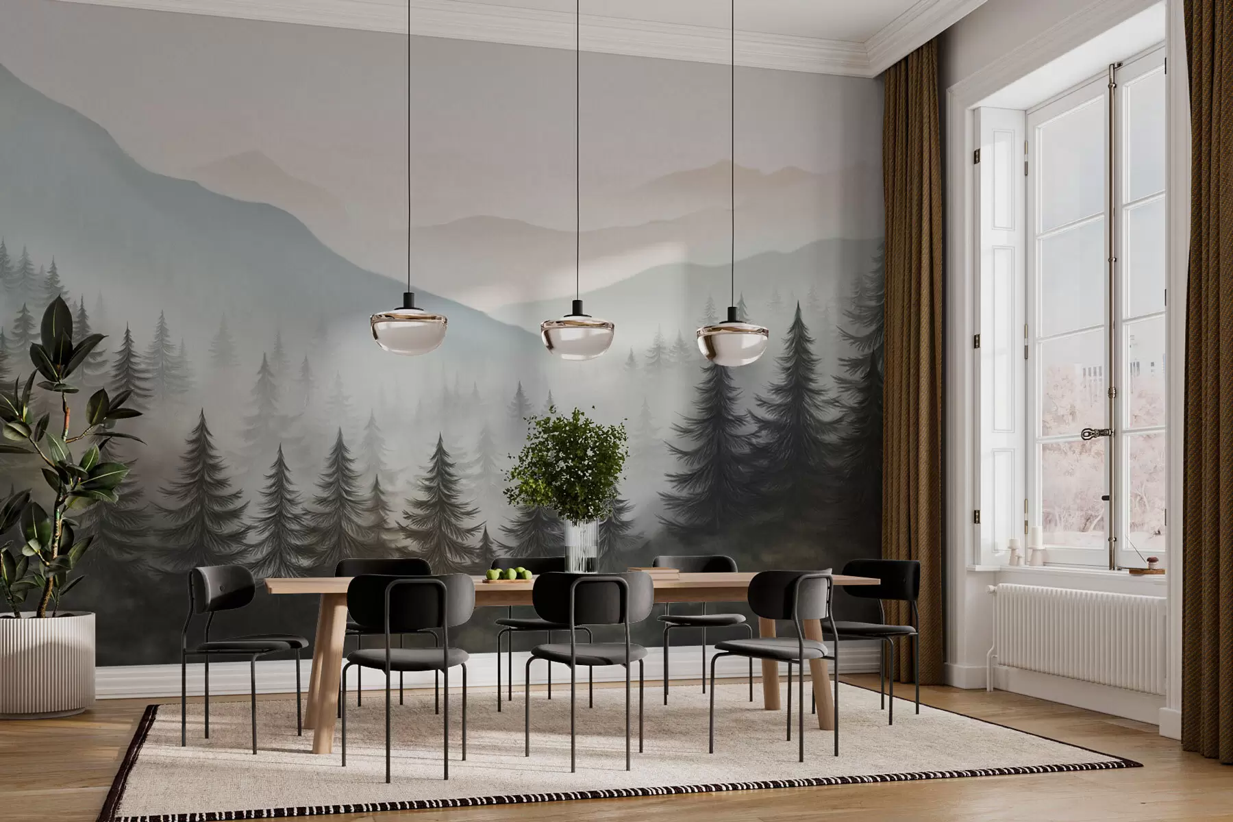 Fotobehang Nevelig bos en delicate tinten w02450v1