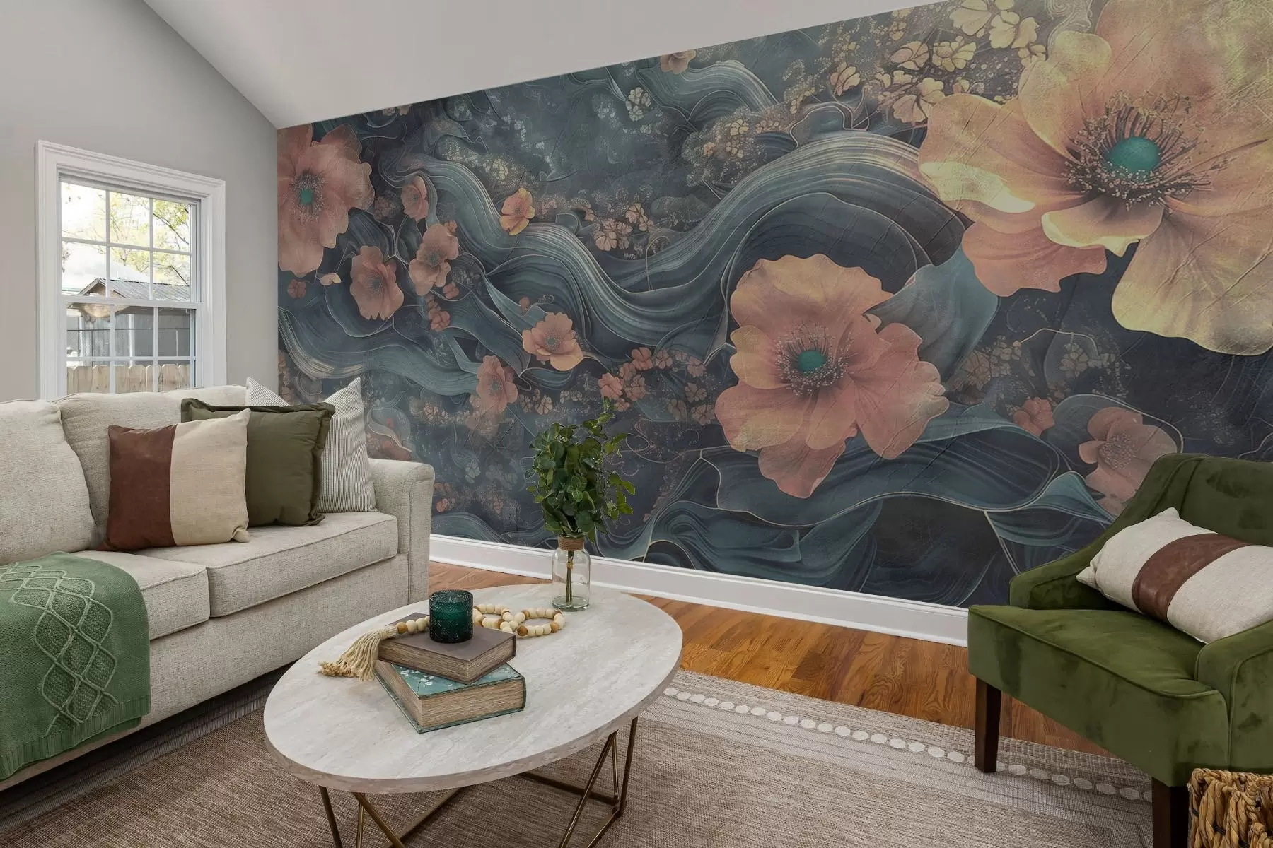 Fotobehang Grote bloemen op abstracte achtergrond w08480