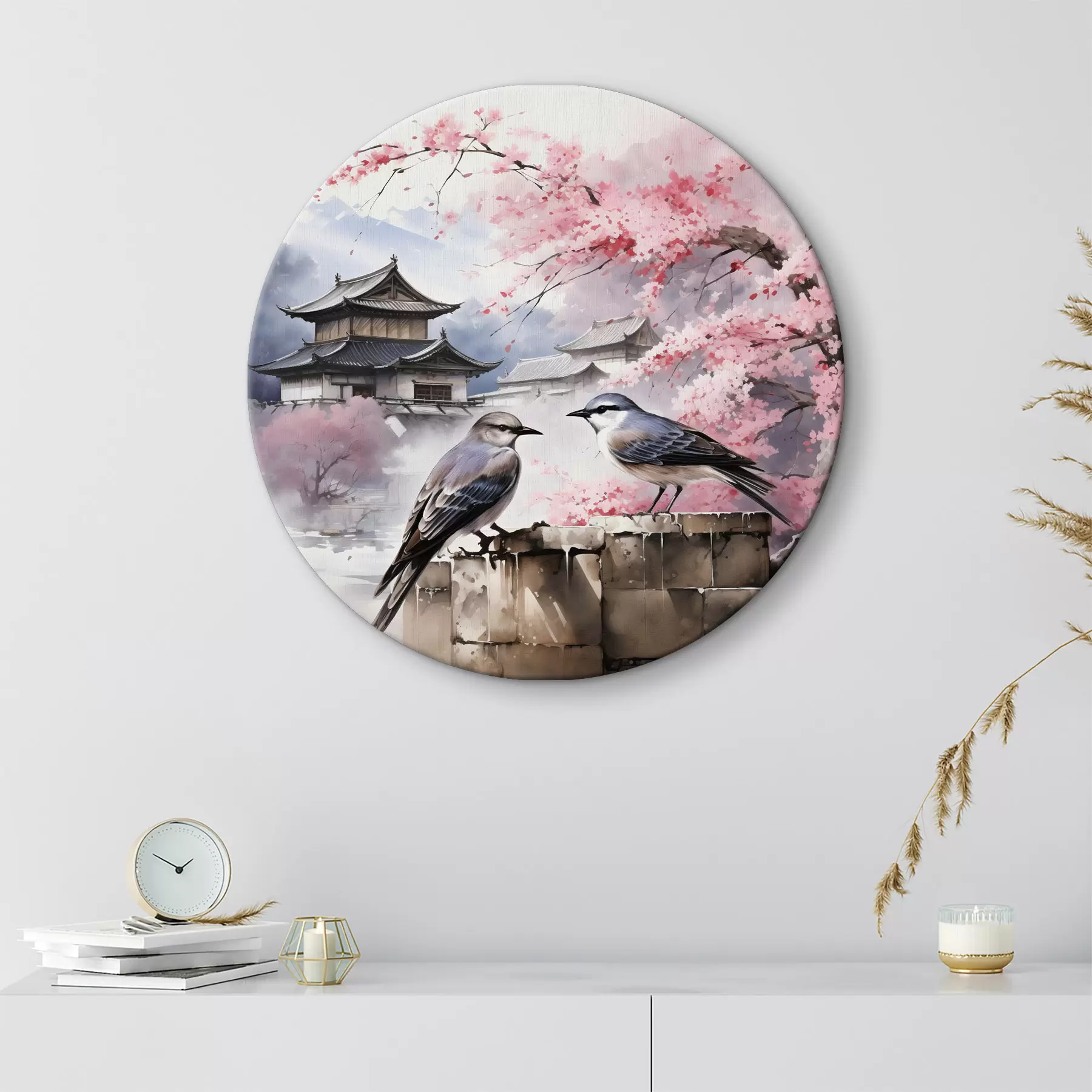  Schilderijen Twee vogels op de achtergrond van bloeiende sakura r36815