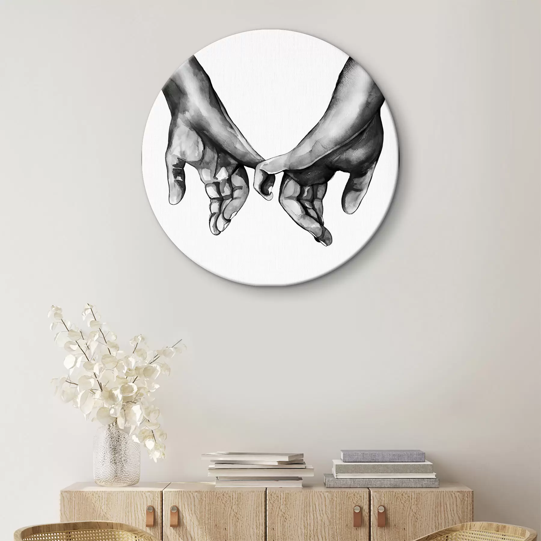  Schilderijen Zwart en wit die handen op een witte achtergrond houden r36848