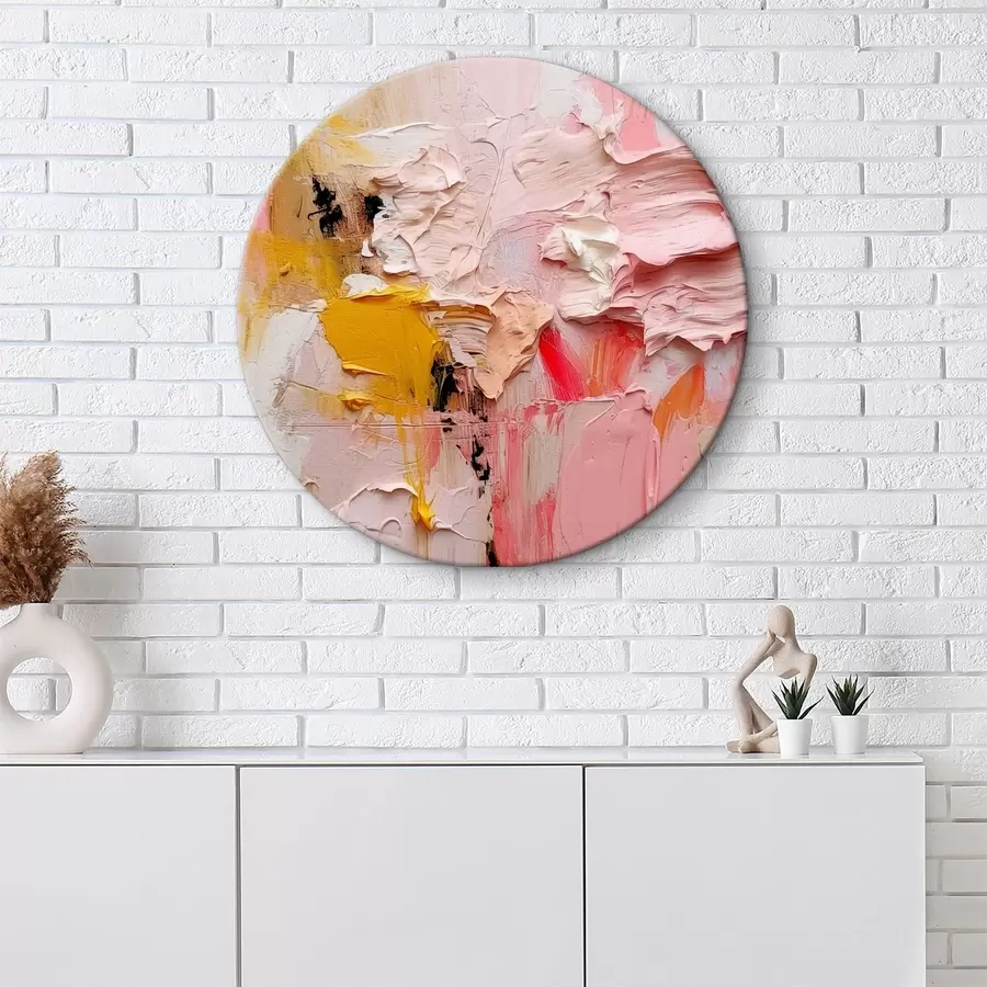  Schilderijen Abstract expressionisme van grote verfstreken in roze, geel en wit r38916