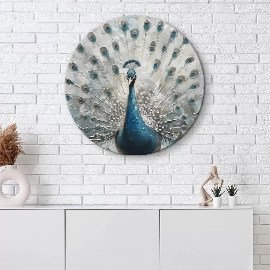  Schilderijen Blauwe pauwvogel met veren gedrukte textuur r38931