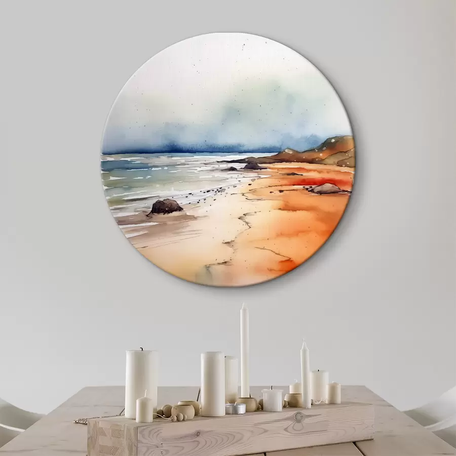  Schilderijen Zee en strand, regen, aquarel, spatten, landschap, landschap, blauw, oranje kleur r38936