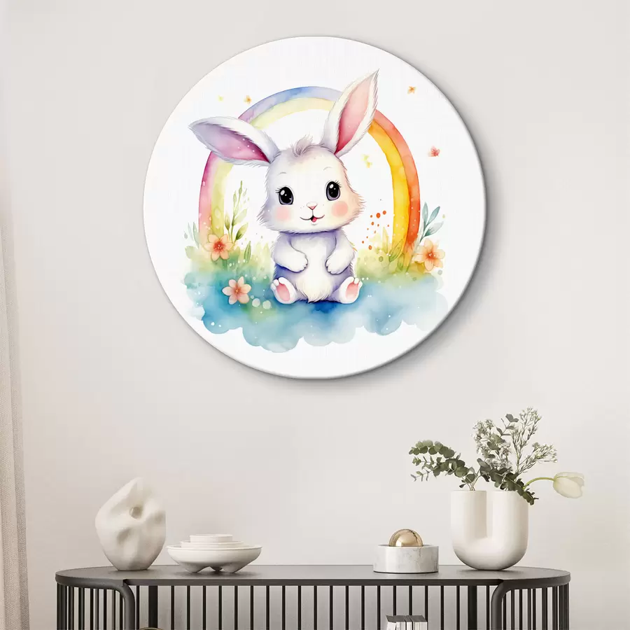  Schilderijen Konijntje onder een grillige regenboog r38940