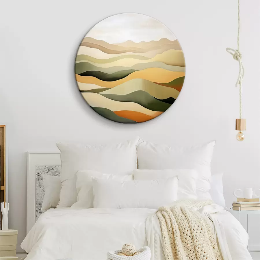  Schilderijen Heuvels, abstract landschap, gouache, groen, oker, sepia, grijs r38952