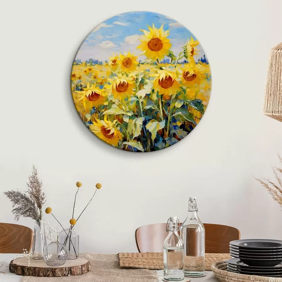  Schilderijen Veld met zonnebloemen olieverfschilderij, gele en blauwe kleur r38953