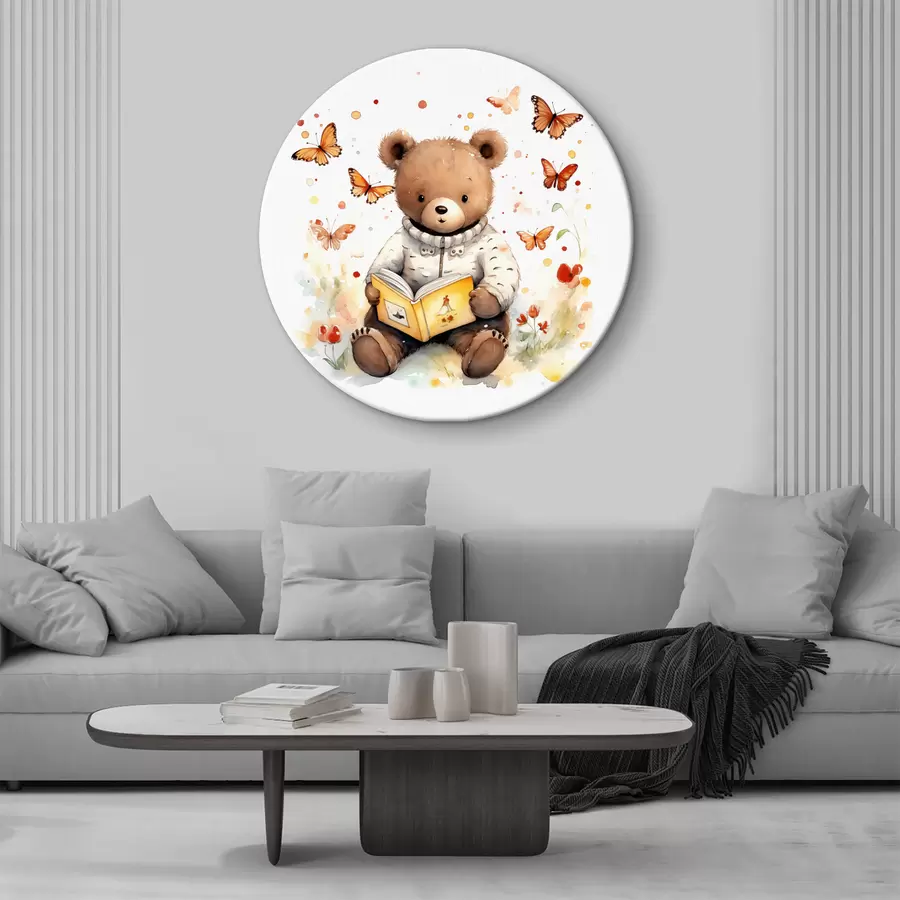  Schilderijen Bruine beer in een trui leest een boek omringd door aquarelvlinders r39025