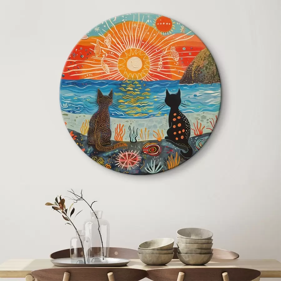  Schilderijen Twee schattige katten bij zonsondergang r39080