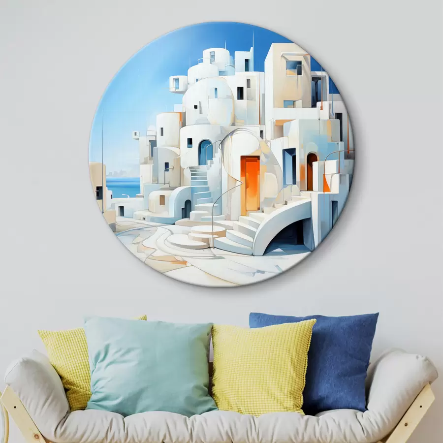  Schilderijen Abstracte witte stad aan zee, architectuur, gebouw, blauwe kleur r39188