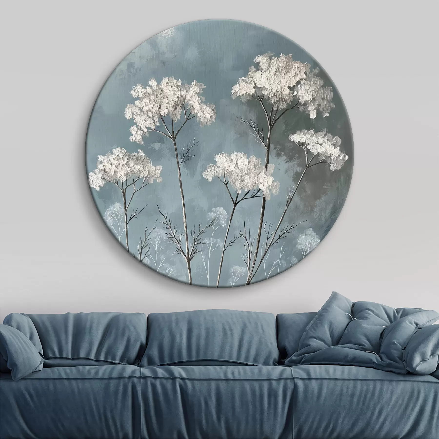  Peintures peinture à l'huile de délicates fleurs blanches sur fond bleu r39325